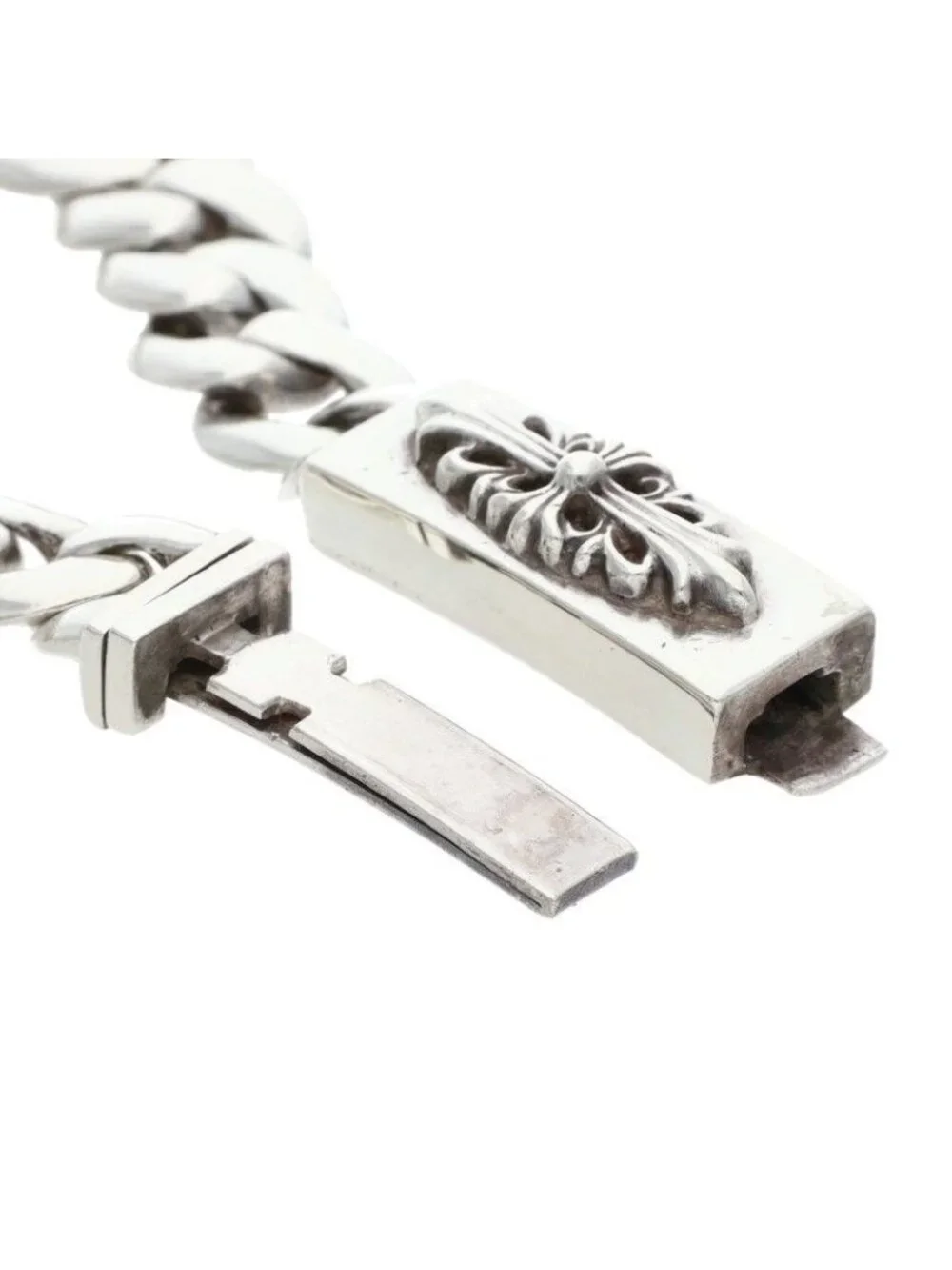 Chrome Hearts ID Bby Flrl Crs Baby ID Floral Cross Silver Bracelet